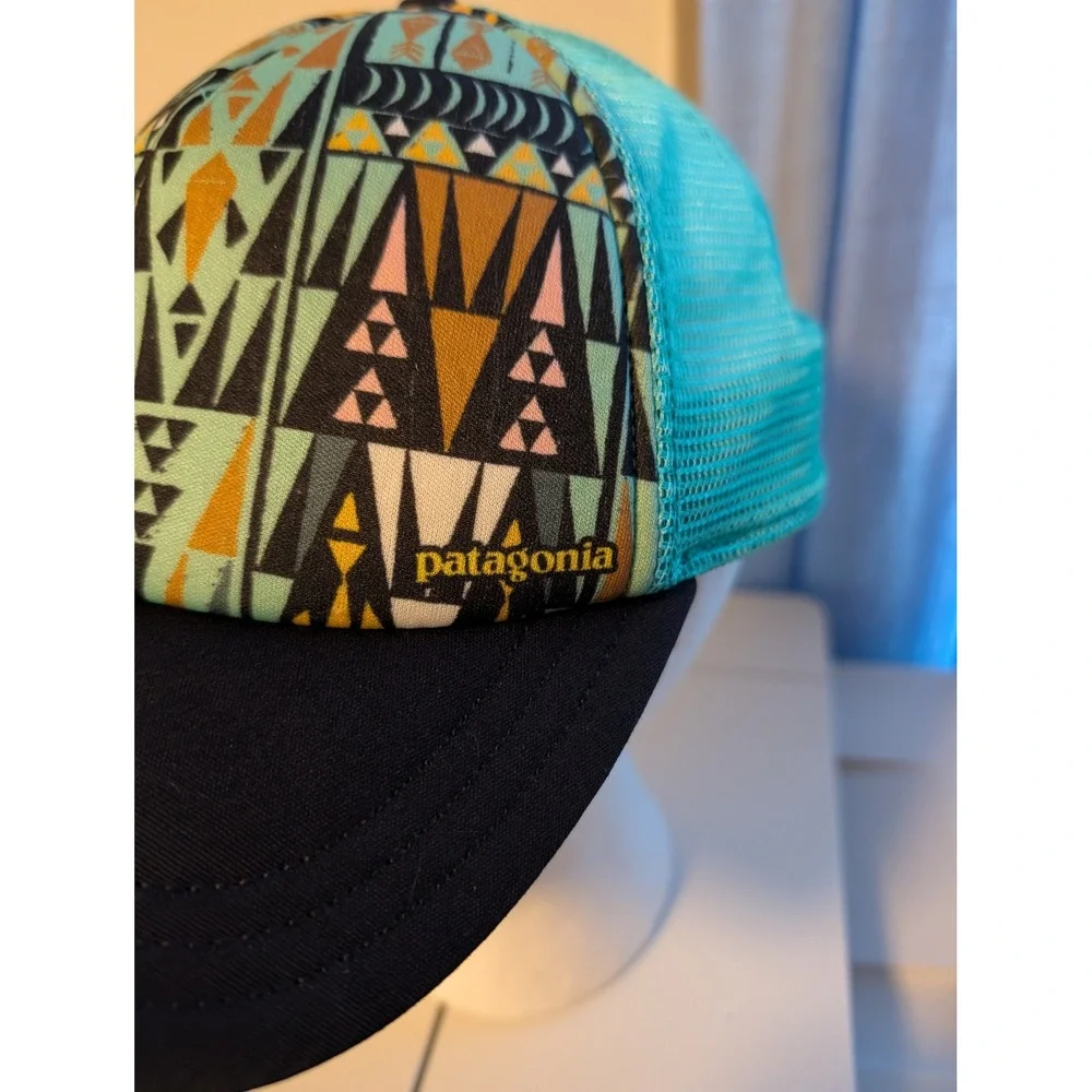 Patagonia Trucker Hat Geometric Tribal Print Mesh‎ Snapback Teal Black Cap ALL